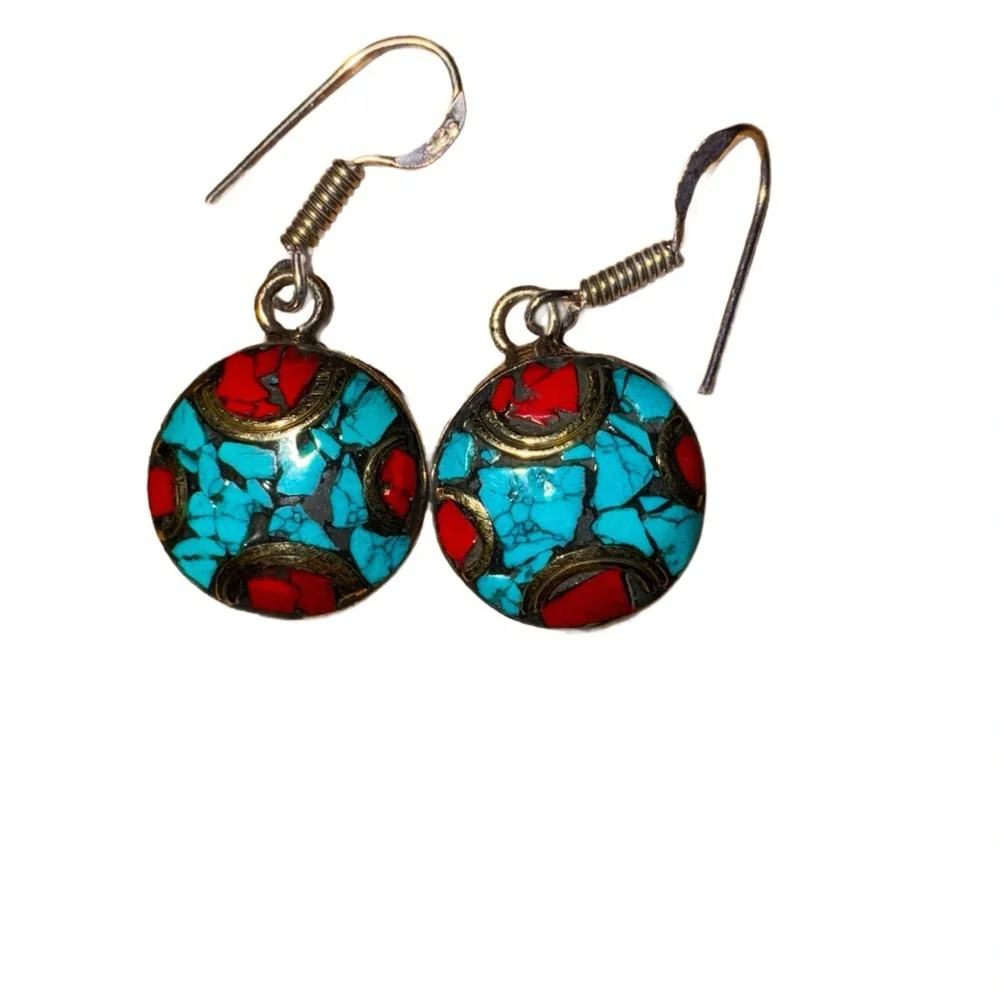 Handcrafted Bohemian Red and Turquoise Jewelry Set